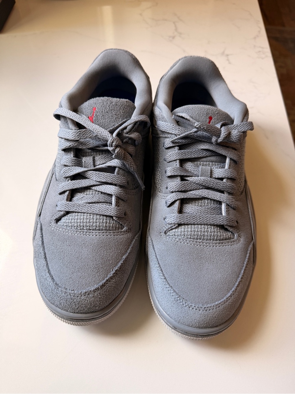 Jordan Grey Suede Low-Top Sneakers with Red Tongue Stitch